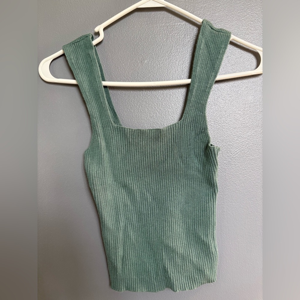 Abercrombie & Fitch Ribbed Square-Neck Tank Top - Sage Green